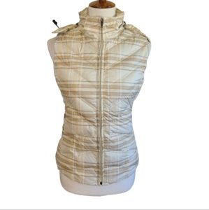 Patagonia XS Neutral Plaid Quilted Goosedown Hooded Puffer Vest